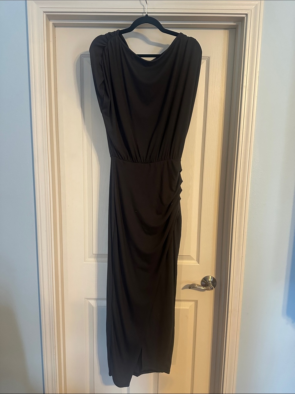 Lush Black Draped Maxi Dress with Side Gather